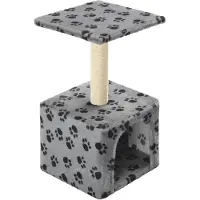 The Living Store Arbre à chat Sisal 55 cm Gris Imprimé pattes