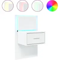 vidaXL Table de chevet murale avec lumières LED blanc
