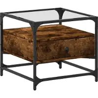 vidaXL Table basse avec plateau en verre chêne fumé 50x50x45 cm acier