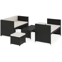 vidaXL Ensemble de salon de jardin 5 pièces avec coussins Poly rotin noir