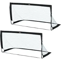 HOMCOM Buts de football avec filets, lot de 2 mini-buts pliables en acier, 186 x 90 x 89 cm