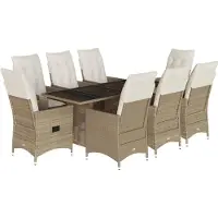 vidaXL Salon de jardin 9 pièces avec coussins Beige Poly Rattan