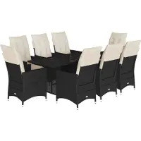 vidaXL Salon de jardin 9 pièces avec coussins noir poly rotin