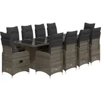 vidaXL Ensemble de jardin bistrot 11 pièces avec coussins Gris Poly rotin