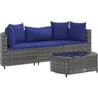 vidaXL Ensemble de salon de jardin 4 pièces avec coussins Gris Poly rotin