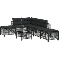 vidaXL Ensemble de canapé d'angle de jardin 3 pièces avec coussins Noir Poly Rattan