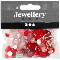 Creativ Company Perles de verre variées Coccinelle, coeur, feuilles, 60 grammes