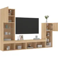 vidaXL Meuble-paroi 4 pièces avec éclairage LED Chêne Sonoma Matériau dérivé du bois