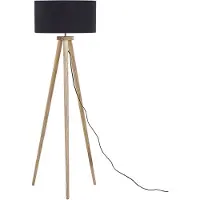 Beliani Lampadaire noir en bois 140 cm à trois pieds abat-jour rond en tissu long câble avec interrupteur design moderne salon chambre à coucher