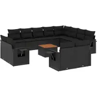 vidaXL Ensemble de 13 canapés de jardin avec coussins noir poly rotin