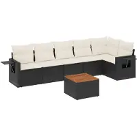 vidaXL Ensemble de salon de jardin 7 pièces avec coussins noir poly rotin