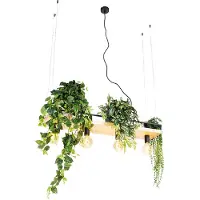 QAZQA Suspension intelligente noire avec bois 4 lumières incl. Wifi G95 - Shelf