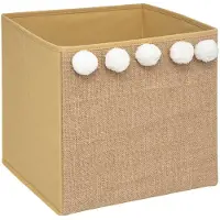 Atmosphera Cube De Rangement En Jute Avec Pompons - Marron