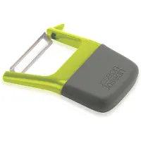 Joseph Joseph Easy-Grip Duo Peeler - lame en acier inoxydable avec ôte-œil de pomme de terre, poignée ergonomique antidérapante en vert-gris.