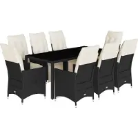 vidaXL Salon de jardin 9 pièces avec coussins noir poly rotin