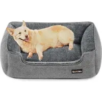 Famanu Lit pour chien avec aspect lin - 90 cm de longueur x 75 cm de largeur x 25 cm de hauteur, housse amovible et lavable