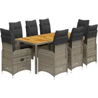 vidaXL Ensemble de jardin bistrot 9 pièces avec coussins Gris Poly rotin
