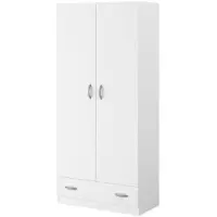 CALICOSY Armoire avec 2 portes battantes en aggloméré + 1 tiroir -Reproduction blanc 78 x 38 x hauteur 170 cm