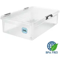 Deuba Boîte de rangement transparente Boîte de rangement empilable 30L 60L Couvercle rabattable Roulettes empilables BPA libre Boîte alimentaire , Volume:30L