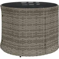 vidaXL Canapé de jardin avec table et coussins Rond Gris Poly Rattan