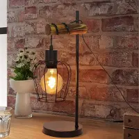 OEM Lampe vintage industrielle - Métal et bois - Noir - Douille E27 - Éclairage - Lampe de table