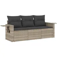 vidaXL Ensemble de salon de jardin 3 pièces avec coussins gris clair Poly rotin
