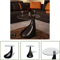 The Living Store Table d'appoint avec plateau rond en verre noir brillant