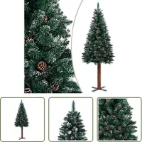 The Living Store Arbre de Noël élancé avec bois véritable et neige Vert 150 cm