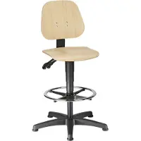 BIMOS Siège d'atelier pivotant 9651 E, contreplaqué en bois de hêtre, patins, anneau repose-pieds, nature laqué
