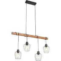 QAZQA Suspension intelligente noire avec bois, avec 4 A60 Wifi - Stronk