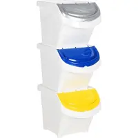 The Living Store Poubelle avec couvercles 3 pcs Empilable Blanc PP 78 L