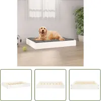 The Living Store Lit pour chien blanc 71,5 x 54 x 9 cm en bois de pin massif