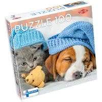 Tactic Puzzle 100 Chaton mignon et chien endormi