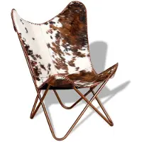 vidaXL Chaise papillon marron et blanc cuir de vache