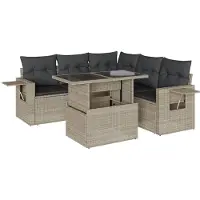 vidaXL Ensemble de salon de jardin 6 pièces avec coussins gris clair Poly rotin