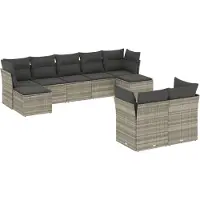 vidaXL Ensemble de salon de jardin 9 pièces avec coussins gris clair Poly rotin
