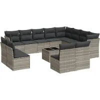 vidaXL Ensemble de 13 canapés de jardin avec coussins gris clair Poly rotin