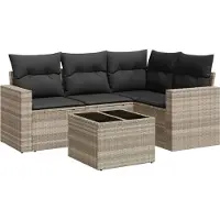 vidaXL Ensemble de salon de jardin 5 pièces avec coussins gris clair Poly rotin