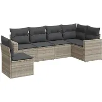 vidaXL Ensemble de salon de jardin 6 pièces avec coussins gris clair Poly rotin