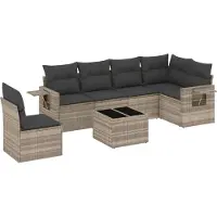 vidaXL Ensemble de salon de jardin 7 pièces avec coussins gris clair Poly rotin