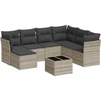 vidaXL Ensemble de jardin canapé 8 pièces avec coussins gris clair Poly rotin
