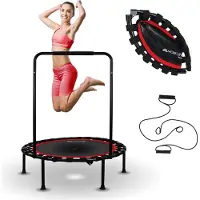 Mobiclinic Kangumobi, Trampoline de fitness, pliable, intérieur et extérieur, Ø 101 cm, 2 bandes de résistance, jusqu'à 150 kg, avec hauteur réglable, rouge