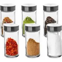 SmartaSaker Simply Smart Set de 6 boîtes à épices, distributeur d'épices pour étagère à épices, verre, 80 ml chacune, 151233