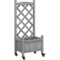 vidaXL Jardinière avec treillis et roues gris bois massif de sapin