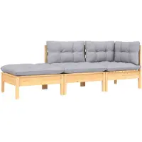vidaXL Ensemble salon de jardin 3 pièces avec coussins gris pin massif