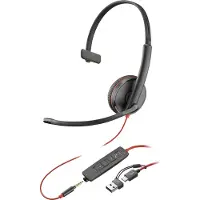 HP POLY Micro-casque monaural USB-C Blackwire 3215 + prise 3,5 mm + adaptateur USB-C/A (lot)