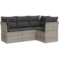 vidaXL Ensemble de salon de jardin 4 pièces avec coussins gris clair Poly rotin