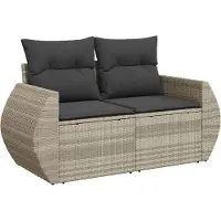 vidaXL Canapé de jardin avec coussins 2 places gris clair Poly rotin