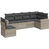 vidaXL Ensemble de salon de jardin 6 pièces avec coussins gris clair Poly rotin