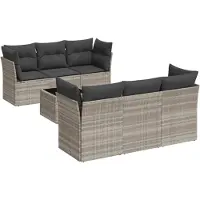 vidaXL Ensemble de salon de jardin 7 pièces avec coussins gris clair Poly rotin